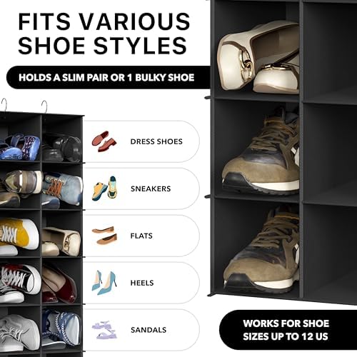 Simple Houseware 24 Section Shelves Hanging Shoes Organizer, Black - Image 4