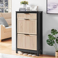 2-Flip Drawer Shoe Cabinet Narrow Entryway Rack, Oak&Black by VIPLUMI