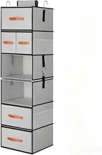 Hanging Closet Organizer 6-Shelf, Upgrade Closet Organizers and Storage with 5 Removable Drawers & 4 Side Pockets, Hanging Shelf Organizer for Bedroom or Garment Rack, 12.6'' x 12.6'' x 44.1'', Gray by LOVSTORAGE
