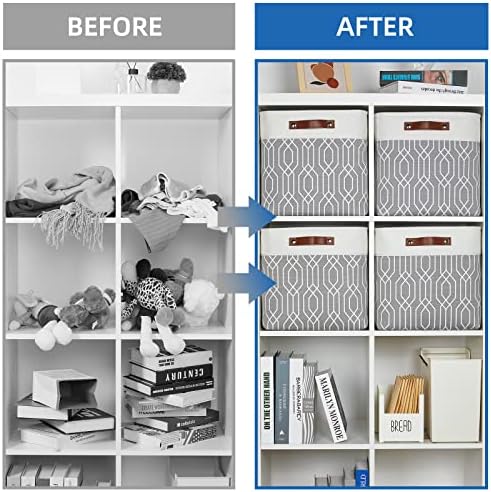 Temary Collapsible Baskets 13 Inch Storage Cubes for Organizing, Storage Baskets for Shelves, 4 Pack Fabric Storage Cubes Bins for Towels, Blankets (Grey Polygon) - Image 6