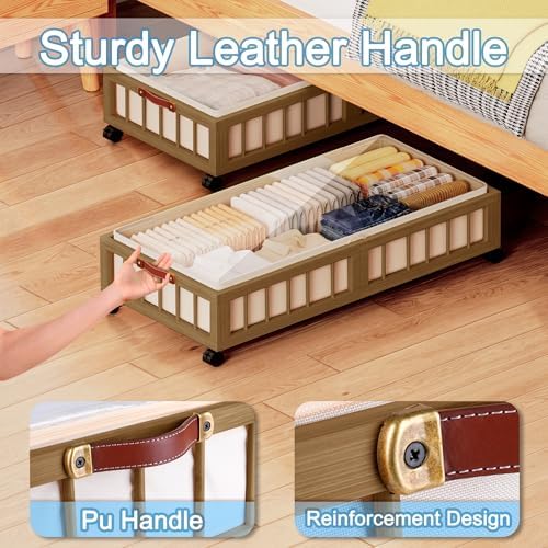 efluky 2-Pack Bamboo Under Bed Storage with Wheels, Rolling UnderBed Storage Basket with Large Dust Bag, Under Bed Storage Containers for Bedroom, Dorm and Basement, Brown - Image 6