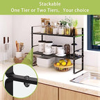 Across-Star Expandable Cabinet Shelf Organizer Rack, Stackable Kitchen Countertop Organizer Storage Shelves, Adjustable Height Pantry Counter Shelf Riser Spice Rack (Black, 2 Pack) - Image 4