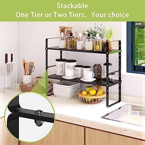 Across-Star Expandable Cabinet Shelf Organizer Rack, Stackable Kitchen Counter Storage Shelves Stand, Adjustable Height Pantry Shelf Spice Rack - Image 2