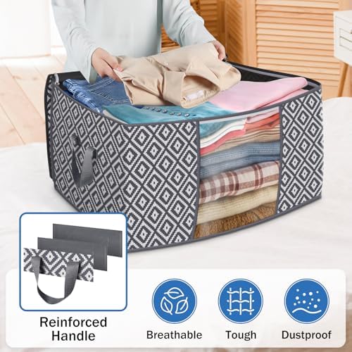 100L 2 Pack Storage Bags, Foldable Clothes Bins with Clear Window, Gray | Blanket Storage Containers with Reinforced Handles for Bedding, Comforters, Clothing, Quilts and Closet Organization - Image 5