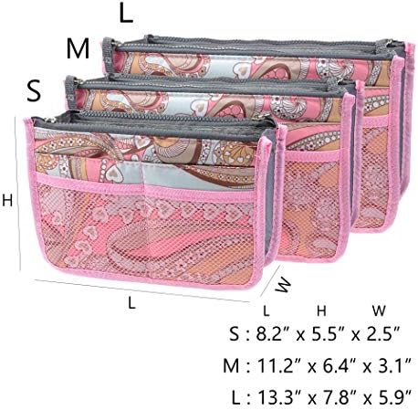 Vercord Purse Organizer Insert for Handbags Bag Organizers Inside Tote Pocketbook Women Nurse Nylon 13 Pockets Pink Flowers Medium - Image 3