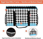 Extra Large Utility Tote Bag, Foldable Reusable Grocery Bags with Metal Wire Frame & Reinforced Bottom Board, Stand up Large Utility Tote for Groceries, Beach Bag, Laundry, Car (Cube Plaid) - Image 4