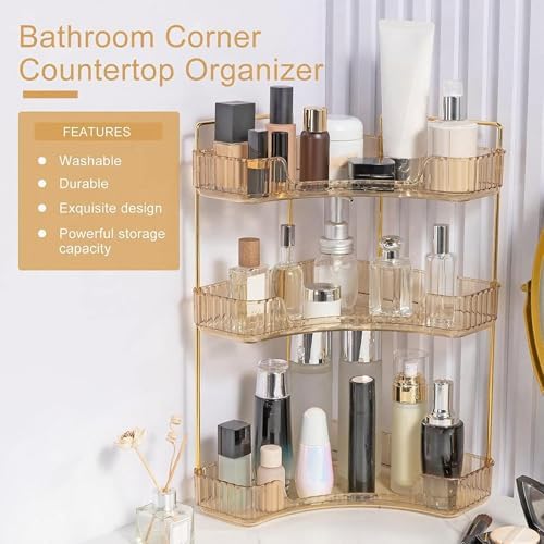 INVSSENE Corner Bathroom Countertop Organizer, Vanity Organizer Trays for Counter, Makeup Organizers, Perfume Tray, Skincare Shelf Storage Gifts for Women Girl Student (Yellow, 3 Tiers) - Image 4