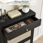 Nicetree Shoe Cabinet for Entryway, Slim Shoe Rack with 2 Flip Drawers and Top Storage Drawer, Narrow Shoe Organizer with Printed Rattan-Look Design, Entryway Shoe Storage for Size 12+ Shoes, Black - Image 3