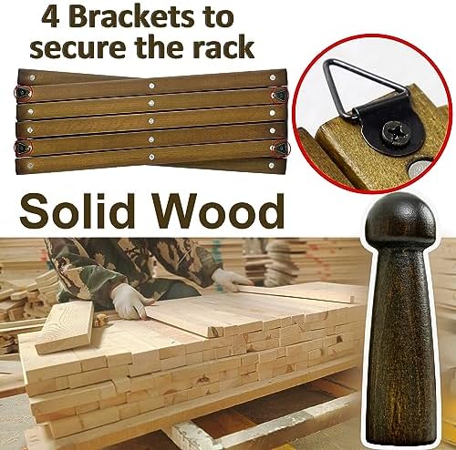 WEBI Accordion Wall Hanger,Expandable Wooden Hat Rack for Wall Mounted Coat Rack,Accordion Hat Hooks Holder for Baseball Caps,17 Peg,Dark Walnut - Image 3