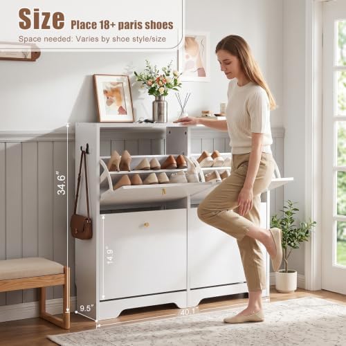 Nicetree Shoe Cabinet, 4 Flip Drawers Slim White Entryway Storage - Image 2