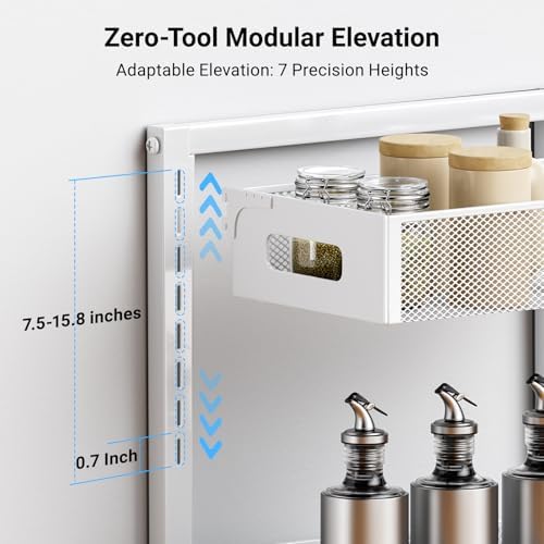 TISTAYA Pull-Out Under Kitchen Sink Organizer, Metal Functional Under Sink Organizer, Height Adjustable Under Bathroom Sink Organizer, Under Sink Storage for Kitchen Bathroom Cabinet (White) - Image 4