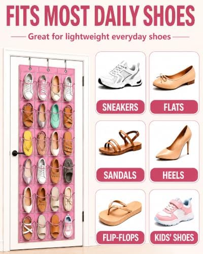 Over-the-Door Kids Shoe Organizer Pink Shoe Rack for Door - Image 3
