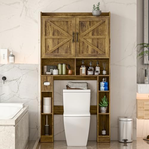 Vabches Over The Toilet Storage Cabinet with Barn Doors, Brown - Image 3