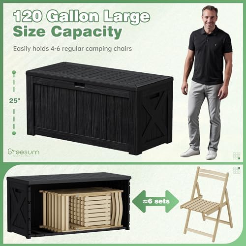 Greesum Outdoor Storage Box 120 Gallon Storage Bin with Lid for Patio Furniture, Garden Tools, Pool Supplies, Lockable, Waterproof and UV Resistant, Black - Image 5