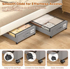 Under Bed Storage with Wheels,XXL 60L Under Bed Storage Containers with Clear Lids, Rolling Under Bed Metal Drawer for Clothes, Shoes,Toys(Gray, 2 Pack) - Image 4