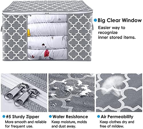 Storage Bags 100L 8 Pack Clothes Organization and Storage Containers | Large Blanketfor Bedding, Comforters, Foldable Organizer with Reinforced Handle, Clear Window, Sturdy Zippers, Light Grey - Image 4