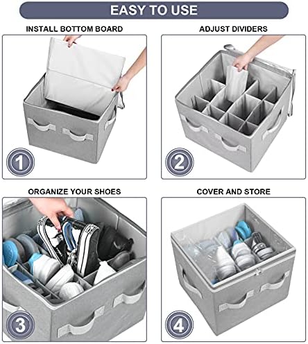 Moteph Shoe Organizer Closet Storage Solution with Clear Cover & Adjustable Dividers for Shoes, Handbags, Blankets, Linen, Clothing (Grey, Small - 12 Pairs) - Image 3