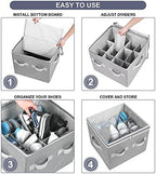 Moteph Shoe Organizer Closet Storage Solution with Clear Cover & Adjustable Dividers for Shoes, Handbags, Blankets, Linen, Clothing (Grey, Small - 12 Pairs) - Image 3
