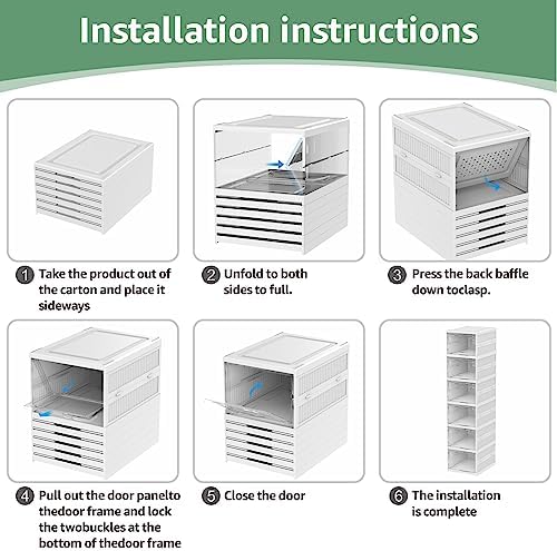 Shoe Storage Organizer Box 6-Tier Foldable Collapsible Stackable Shoe Rack Bins, Fit Size 12, No Assembly, for Men and Women - Image 4