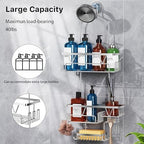DAOYA Shower Caddy Hanging - Over the Shower Head Caddy with 2 Baskets, Soap Holder & Razor Holder, Non-Slip Rubber Pads, U-Shaped Hooks and Adhesive Pads for Bathroom Organization - Silver - Image 3
