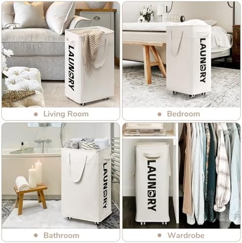 CHICVITA 75L Laundry Basket with Wheels & Handle 2-Pack, Wash Bags, White - Image 5