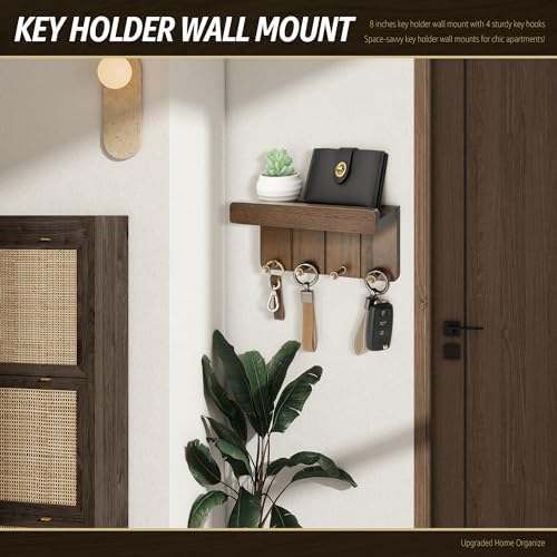 Rebee Vision Small Key Holder Wall Mount with 4 Hooks for Entryway, Brown - Image 2