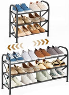 3-Tier Expandable Shoe Rack for Closet，Adjustable Shoe Rack，Black Metal Free Standing Shoe Rack for Entryway Closet Doorway by Atrastout