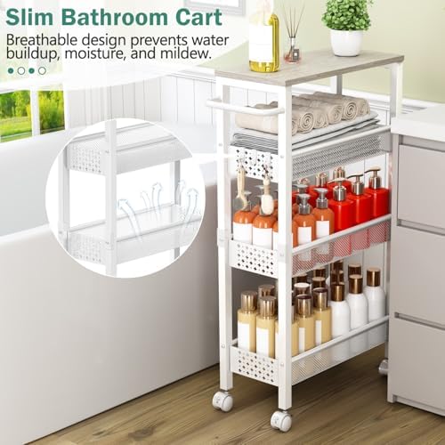 Vivihomety 4-Tier Slim Utility Rolling Laundry Cart with Wheels, Metal - Image 3