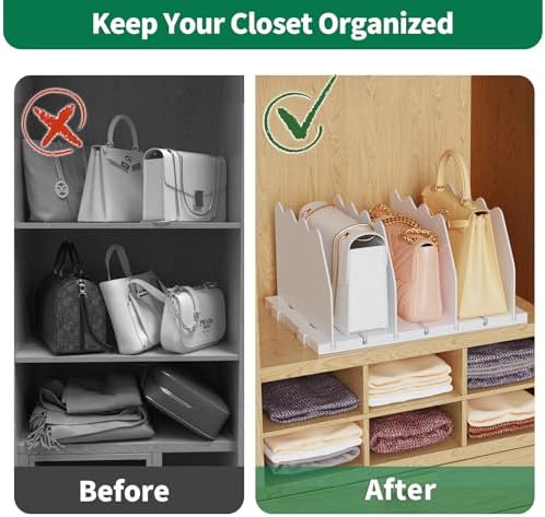 SPACEKEEPER Shelf Divider for Closet, Adjustable Purse Organizers, White - Image 5