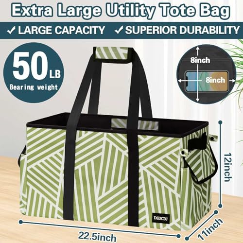 Standing Extra Large Utility Tote Bag with Hard Bottom & Hard Sides, Heavy Duty Reusable Grocery Bags with Handles & 3 Pockets for Shopping, Picnics, Camping, Laundry, Car, Beach Tote Bag - Image 3