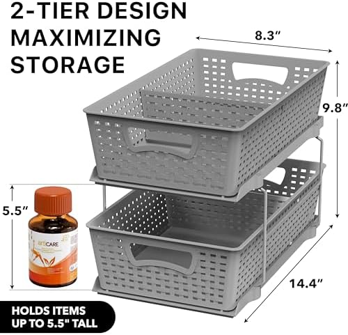 Simple Houseware 2 Tier Pull-Out Sliding Drawer Under Sink Storage, Gray - Image 2