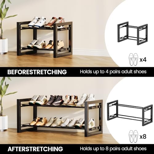 Homeiju Expandable Shoe Rack, 2 Tier Metal Shoe Shelf, Adjustable Shoe Stand for Sneakers, Boots, Heels, Heavy-Duty Steel Standing Shoe Organizer for Entryway, Closet, Bedroom, Black - Image 6