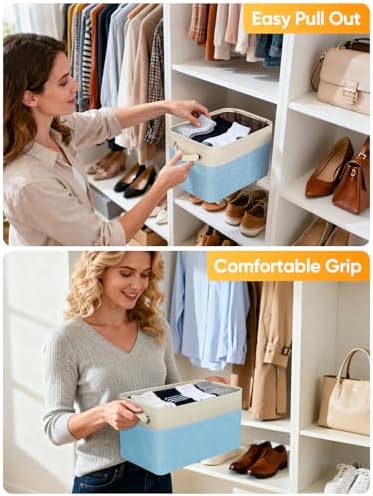 BALEINE 3 Pack Fabric Closet Storage Bins for Shelves, Linen Closet Organizers and Storage, Decorative Baskets for Organizing, Shelf, Clothes, Home, Office (Skyblue, 12"x8"x8") - Image 5