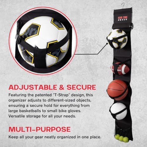 Hanging Sports Equipment Organizer | Multi-Purpose | Garage Sports Ball Storage | For Basketball Football Volleyball Tennis Soccer Biking | Toy Storage | Includes Hook & Pump - Image 4