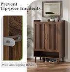 Shoe Cabinet, Large 6-Tier Shoe Storage Cabinet with Louvered 2 Doors, 44" Tall Freestanding Entryway Shoe Cabinet with Adjustable Shelves, Modern Shoe Organizer Cabinet, Shoe Rack Cabinet (Walnut) - Image 6