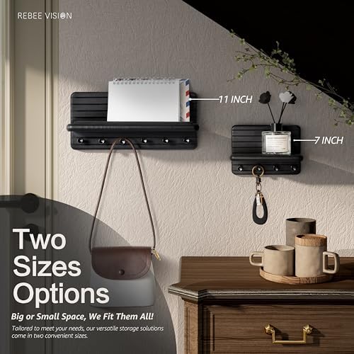 Rebee Vision Key Holder Wall Mount with 6 Key Hooks for Entryway, Black - Image 6