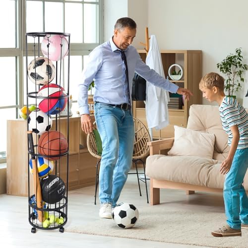 Upgrated 4-Layer Ball Storage Rack with Small Bottom Ball Holder, 3 Adjustable Elastic Cords Sports Equipment Organizer, Wall-Mounted Basketball Rack for Indoor,Outdoor,Home,Garage - Image 5