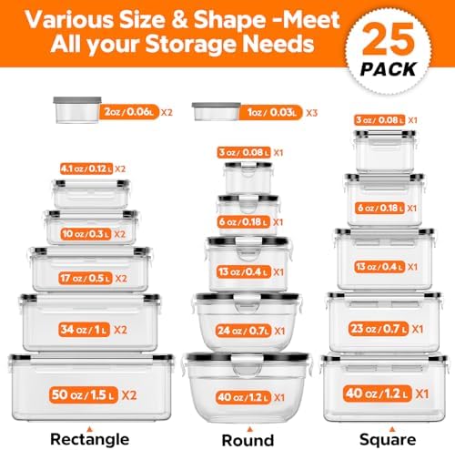 50 PCS Food Storage Containers with Lids BPA-Free (25 Containers & 25 Lids) - Image 2
