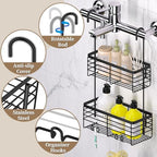 DELLAN 2-Tier Shower Hanging Caddy, Shower Rack with Hooks, Black - Image 5
