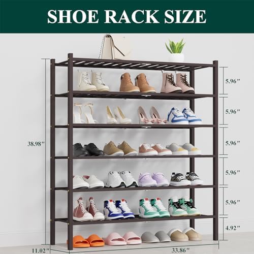 Smiry Bamboo Shoe Rack, 16 Vertical Slats, 6 Tier - 33.7" Wide, Brown - Image 2