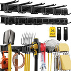 96" Garage Tool Organizer Wall Mount, 1250lbs Heavy Duty Garden Tool Storage Rack with 15 Adjustable Hooks for Yard, Shed, Garage (6 Racks, 15 Hooks, 2 Straps, Steel) by YZSFMZGE
