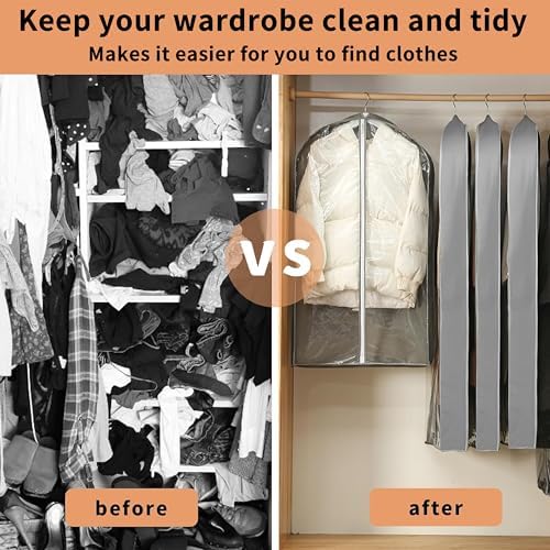 3 Pcs Garment Bags,40" & 50" PVEA Breathable Dust Cover,Dress Bag | For Hanging Clothes With Bedroom, Garment Covers For Suits,Padded Clothes,Shirts, Prevent, Dustproof, Keep Dry, Breathable - Image 6