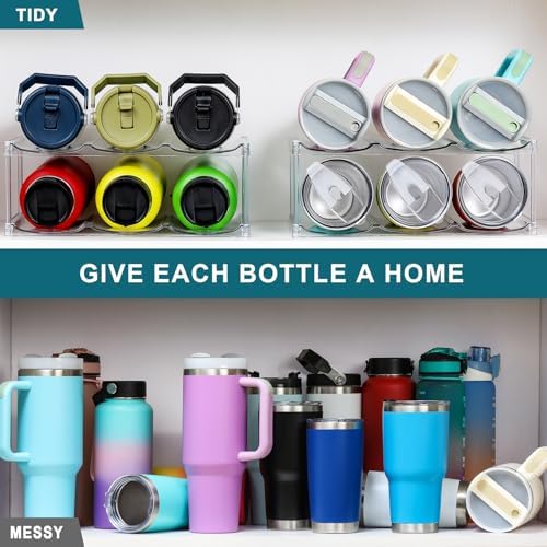 LARGER Compartment - Stackable Water Bottle Organizer Holder - for Stanley & Others' Large Tumbler - Clear Wine Rack, Cup Bottle Holder for Cabinet Home Countertop Fridge Pantry Shelf, 2 Tier Hold 6 - Image 3