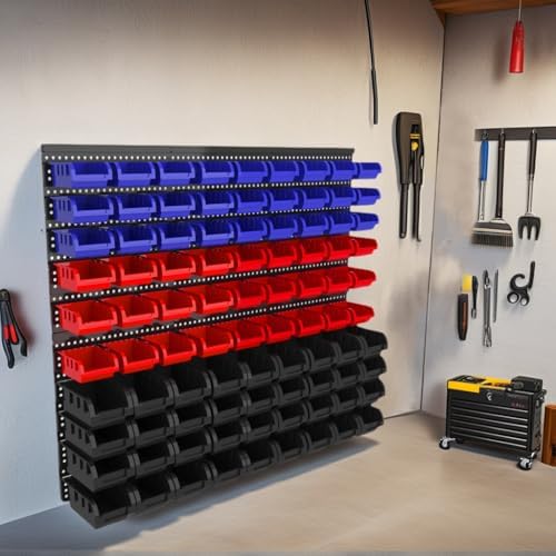90PCS Heavy-Duty Wall Mounted Storage Bins - Plastic Adjustable Compartment Organizer for Nuts, Bolts, Screws & DIY Tools | Garage, Workshop Wall Rack - Image 3