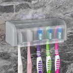 LUEXBOX 5 Slots Wall Mount Toothbrush Holder with Cover, Self Adhesive Toothbrush Storage Organizer for Shower, Toothbrush Hanger for Bathroom, Medicine Cabinet, Dorm (Grey) by LUEXBOX