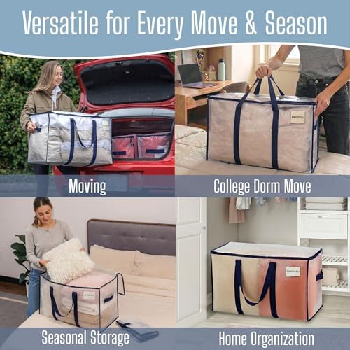 VENO 10 Pack Heavy Duty Moving Bags, Extra Large Storage Bags with Reinforced Handles & Strong Zippers, Foldable & Reusable Moving Box Alternative for Clothes & Dorm Storage - Image 6