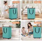 SpaceTrove Rolling Laundry Basket with Wheels, Laundry Hamper, 80L, Green - Image 6