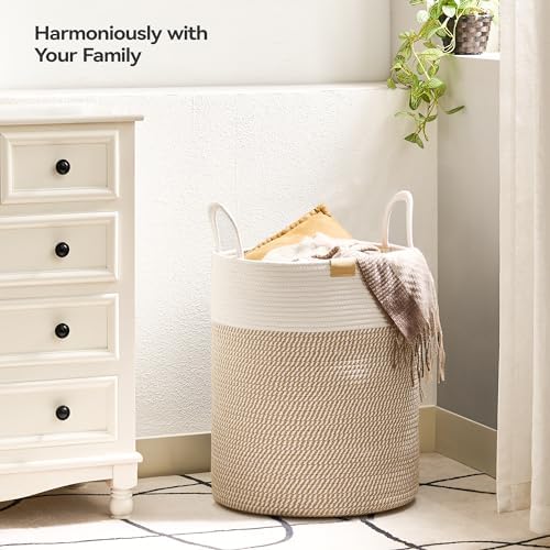 Nunsino Laundry Hamper 62L,Large Laundry Basket for Clothes,Decorative Storage Basket for Blankets,Cotton Rope Woven basket for bedroom,Brown White - Image 2