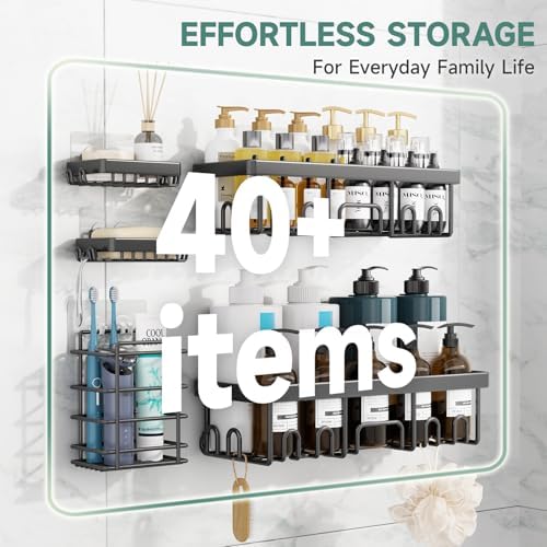 Veken Shower Caddy 5-Pack, Bathroom Organizers and Storage Shelves, Black - Image 5