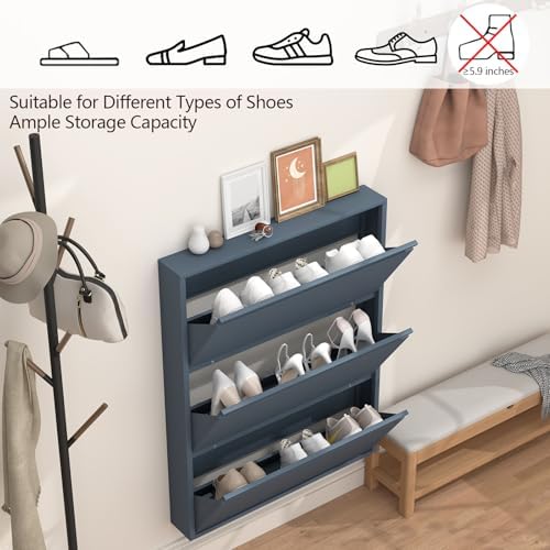 GREATMEET Slim Wall Mounted Metal Storage Cabinet with 3 Flip Drawers - Image 5